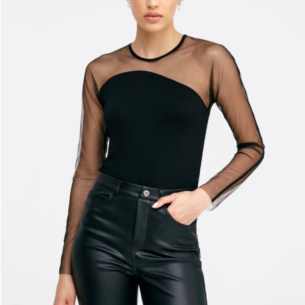 Marcella black and mesh long-sleeve top size small